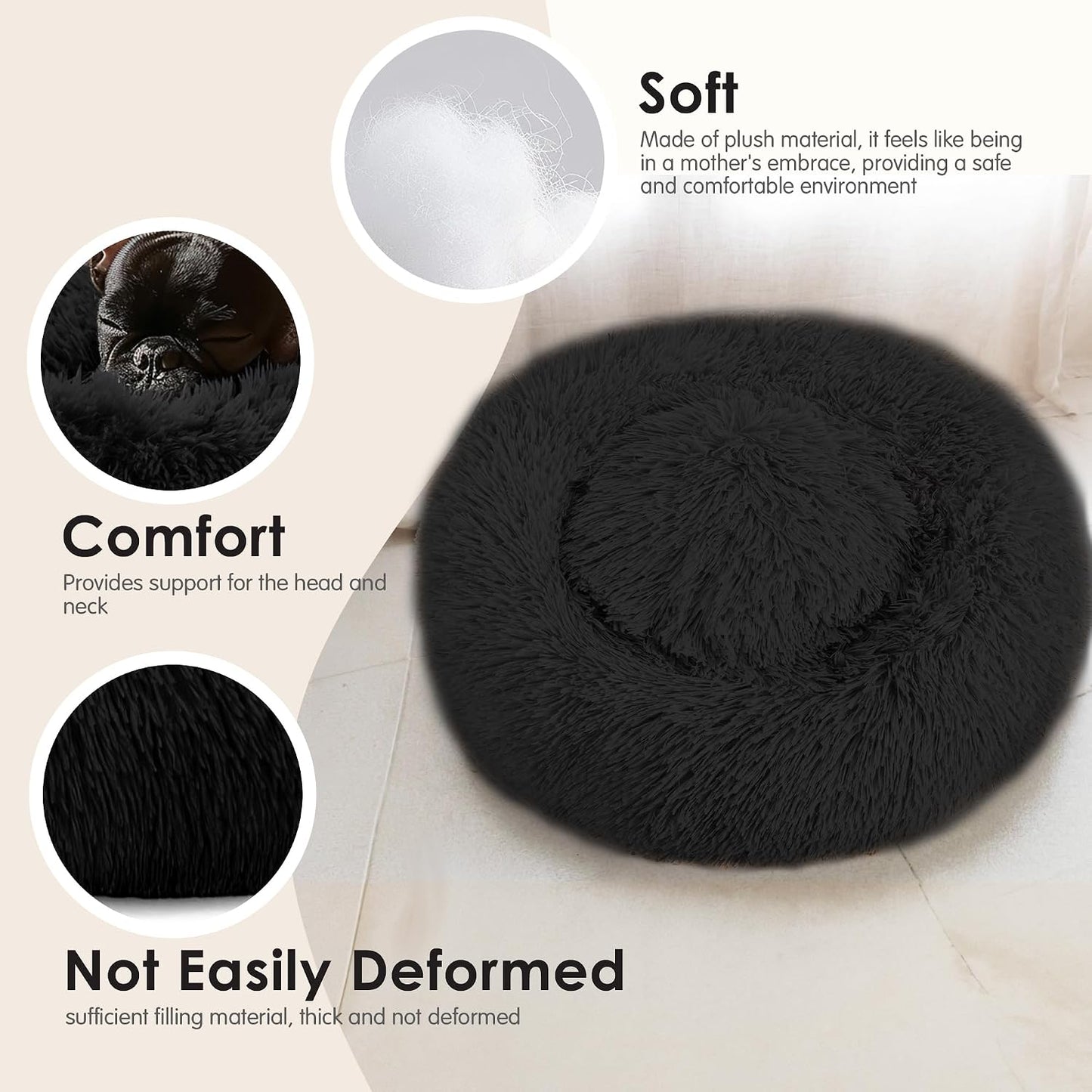 Dog Beds Large Sized Dog and Cats, 32In Pet Beds for Large Pet, Washable Indestructible Extra Large Dog Bed (Black)